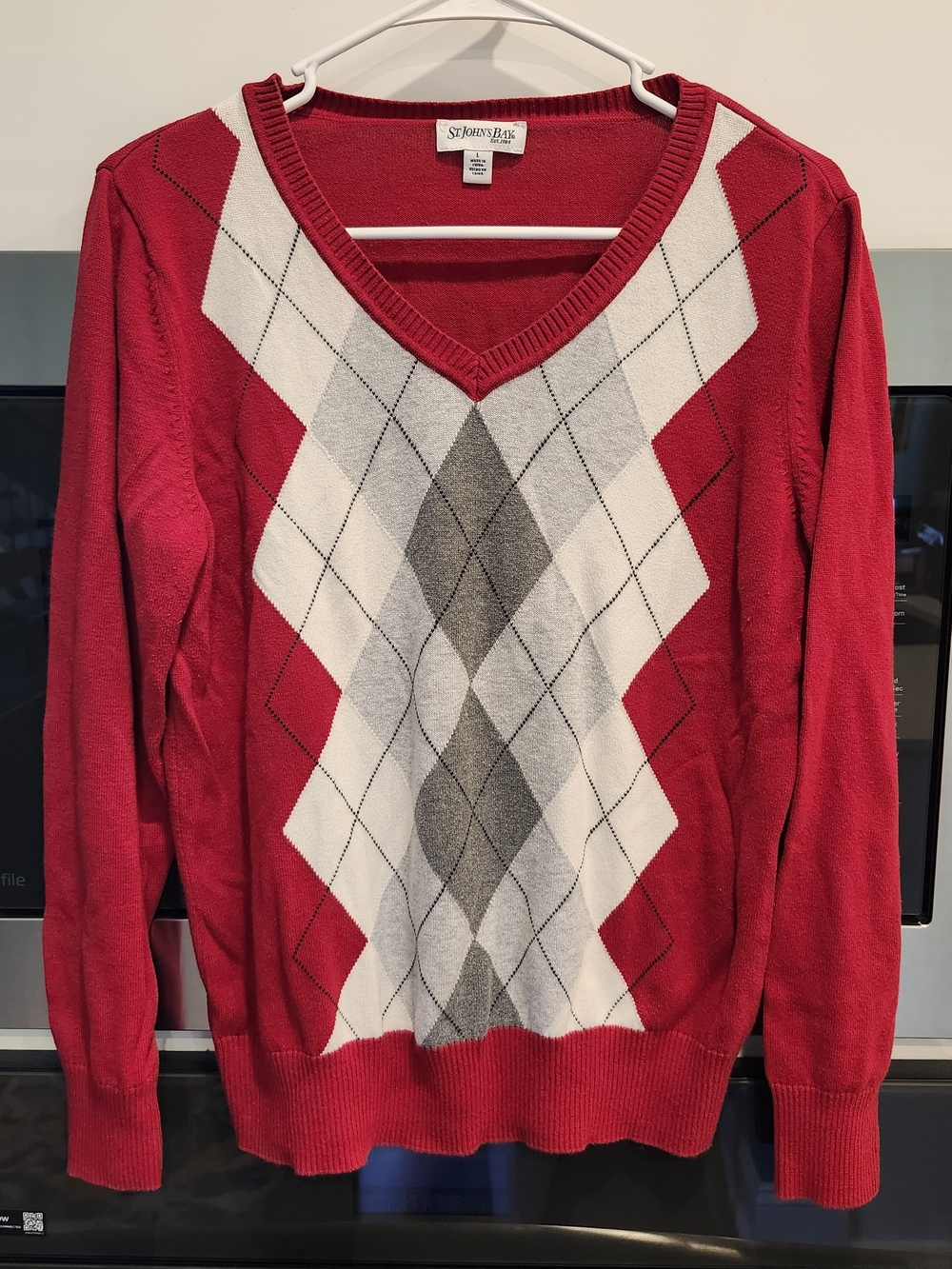 St. John's Bay Red V-Neck Argyle Sweater